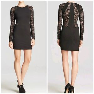 Parker black fitted lace ling sleeves stretchy  mini dress  size small